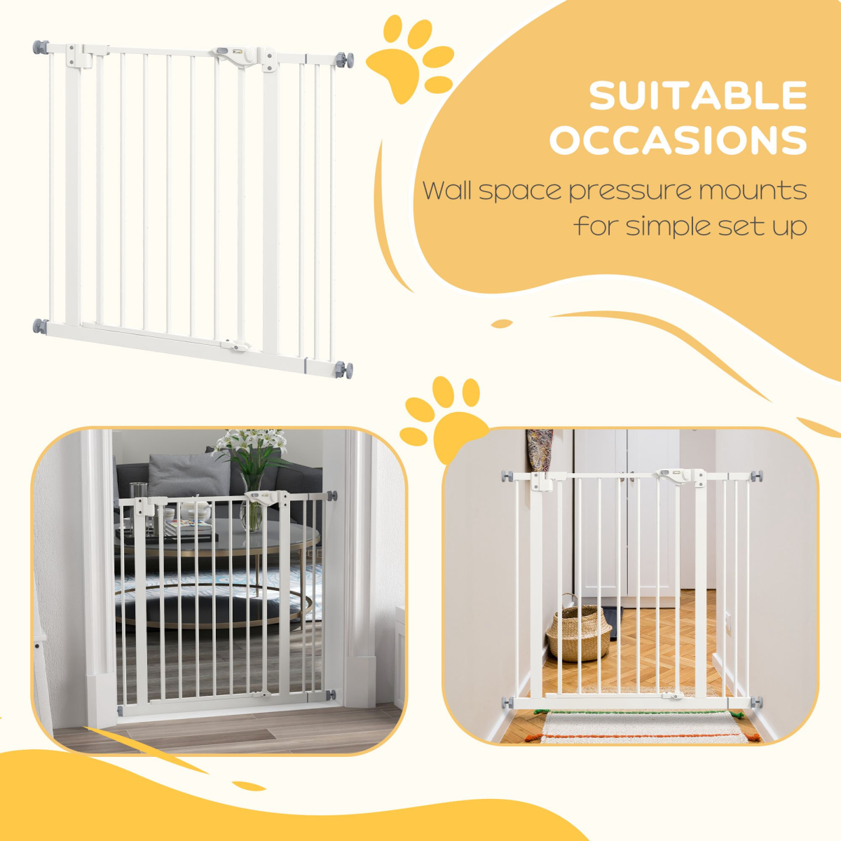 PawHut Adjustable Safety Gate with 1 Extension and 4 Screws – Pet Gate for Doors and Stairs, White