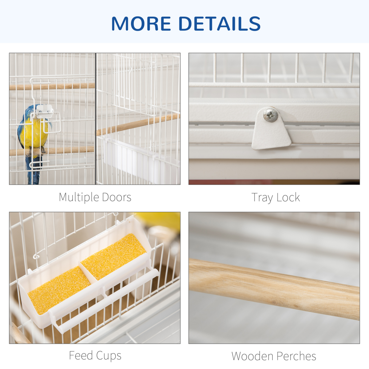 Pawhut Large Bird Cage with Rolling Stand, 4 Perches & Tray – For Budgies, Finches and Canaries, White