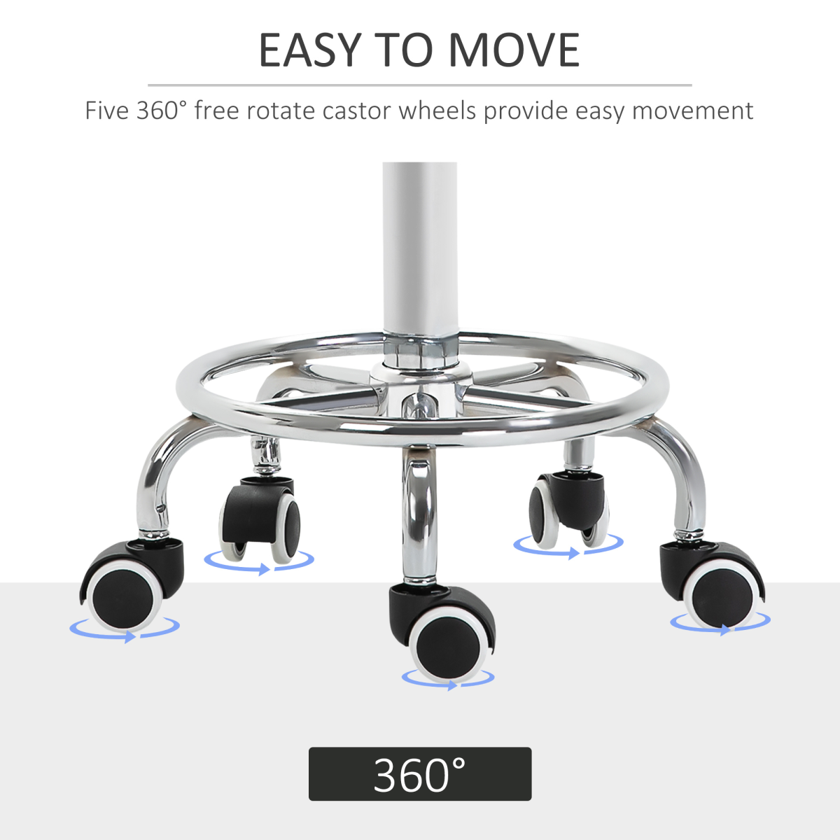 Outsunny Adjustable Salon Stool with PU Leather Seat and Footrest – Backless Saddle Stool on 5 Castors