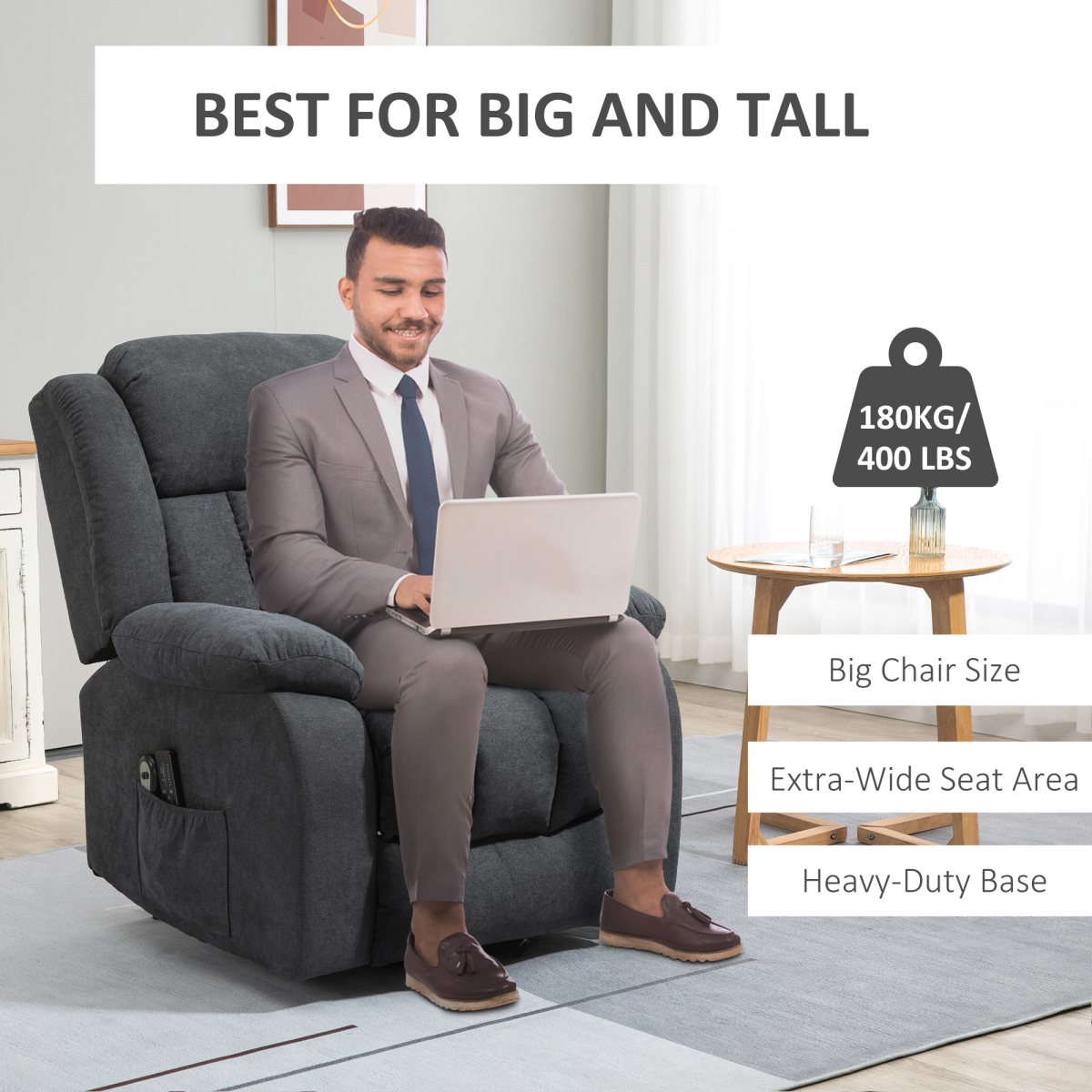 HOMCOM Heavy Duty Riser Recliner Lift Chair with Electric Recline & Handset Control – Dark Grey