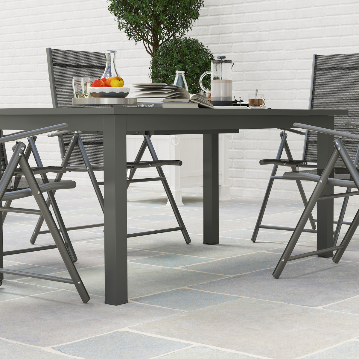 Outsunny Extending Garden Table with Slatted Top, 160/220 x 90 x 73 cm – Seats 6-8, Aluminium, Grey