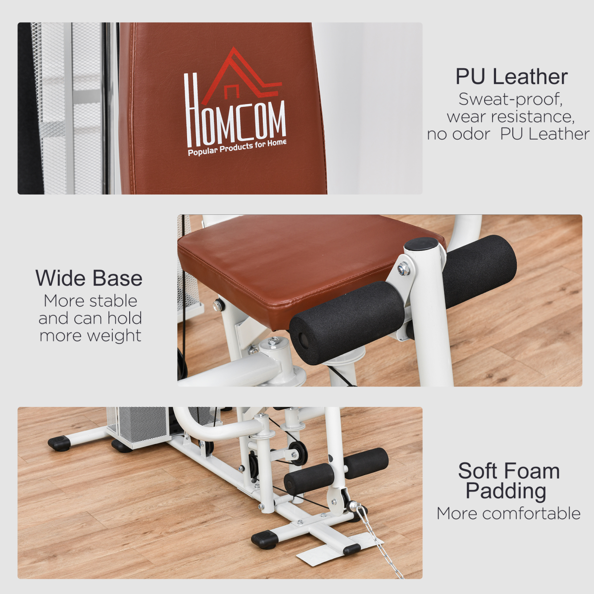 HOMCOM Multifunction Home Gym Station with 45kg Weight Stack – Full Body Strength Training Machine, White
