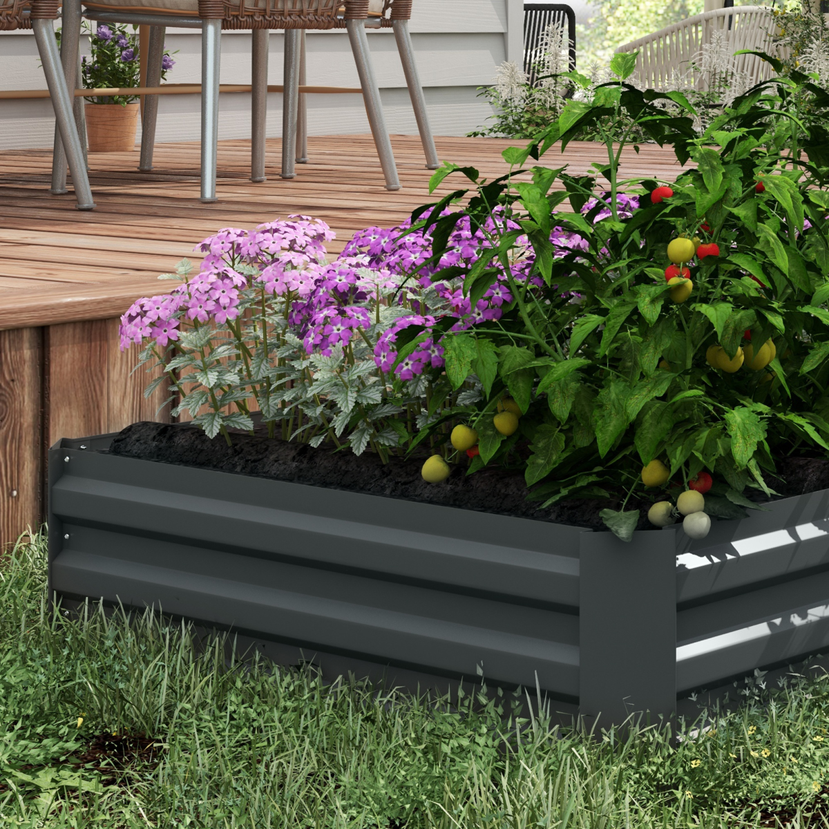 Outsunny Set of 2 Galvanised Steel Raised Garden Beds, 100 x 100cm Planter Boxes – Easy Setup, Dark Grey