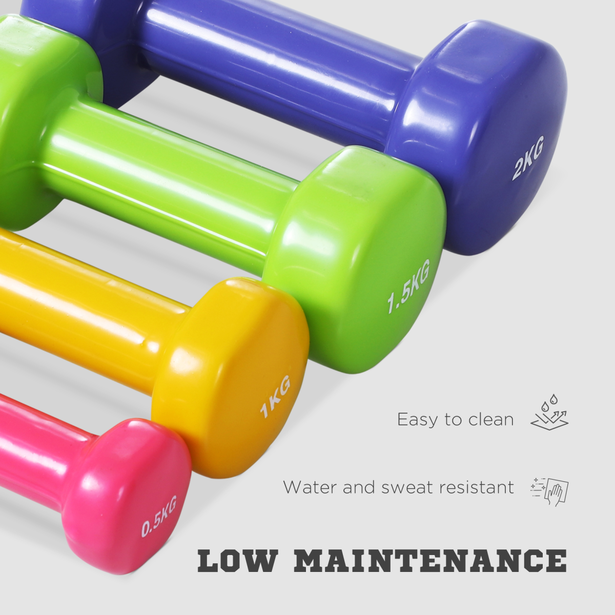 HOMCOM 10kg Dumbbell Set with Carry Case, 4 Pairs (0.5kg, 1kg, 1.5kg, 2kg) – Colourful Home Gym Hand Weights