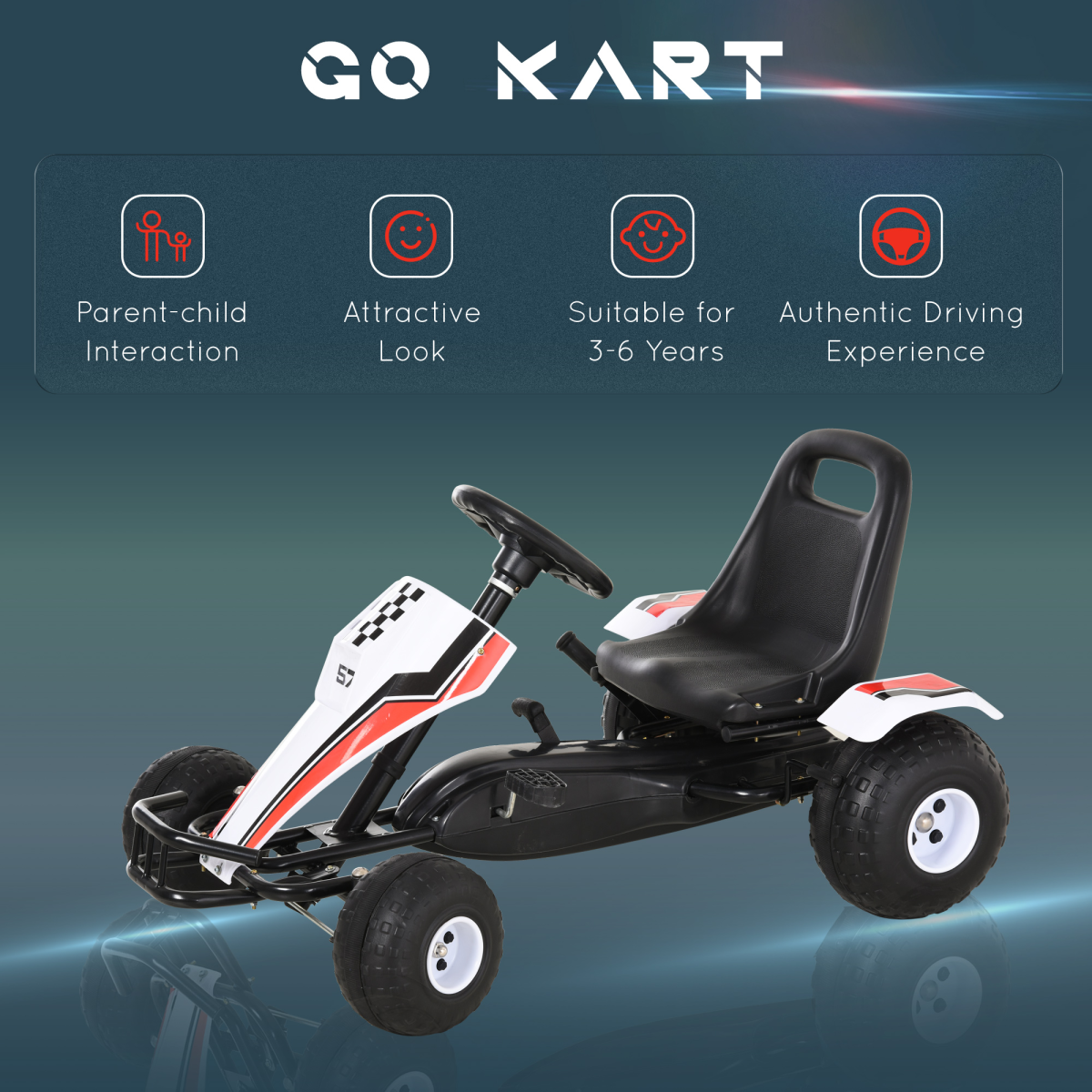 Kids Racing-Style Pedal Go Kart with Gear Shift, Hand Brake and Adjustable Seat – Ride-On Racer