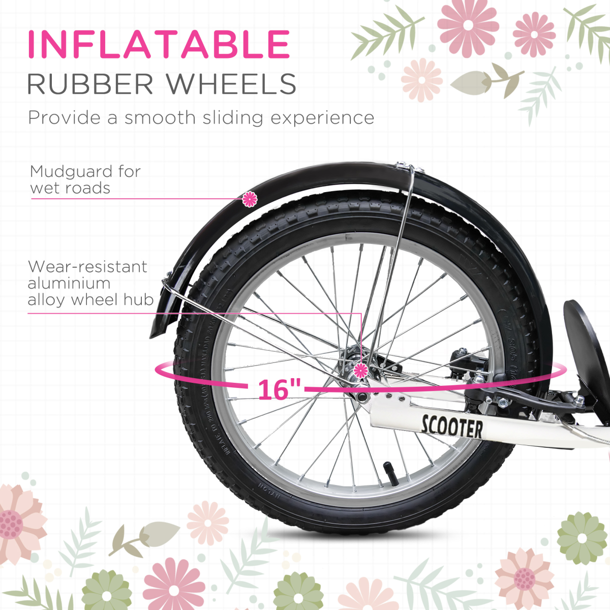 HOMCOM Kids Kick Scooter with Adjustable Handlebar, Dual Brakes & Basket – Big Wheel Scooter for Ages 5-12