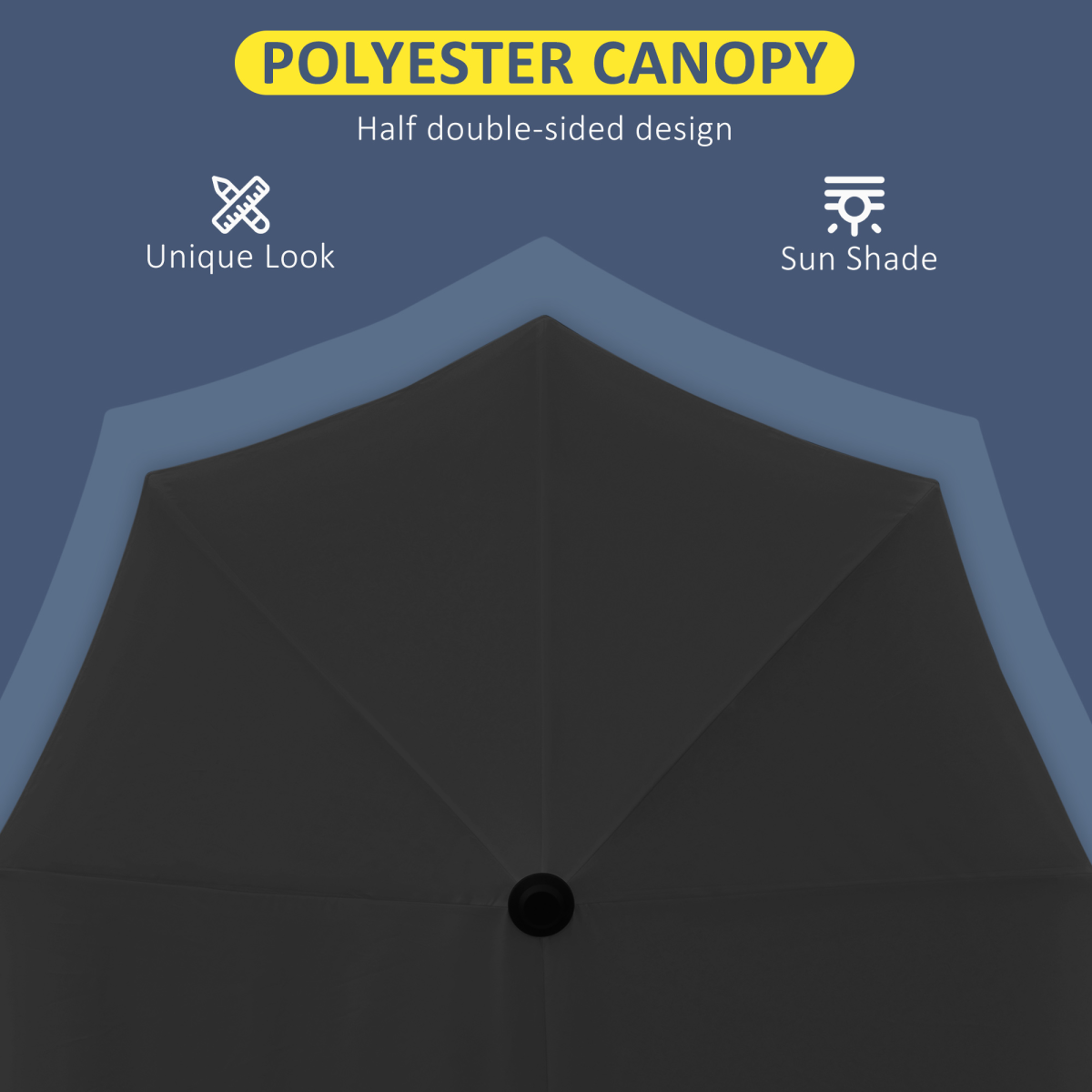 Outsunny 2m Half Garden Parasol with Crank Handle & Double-Sided Canopy – Wall-Side Shade, Black Base
