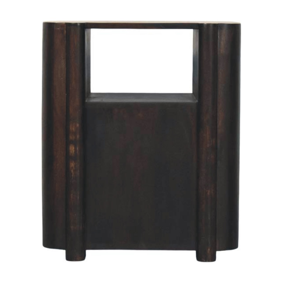 Artisan Furniture Solid Wood Rattan Curve Edge Nightstand with 2 Drawers and Shelf – Bedroom, Dark Brown