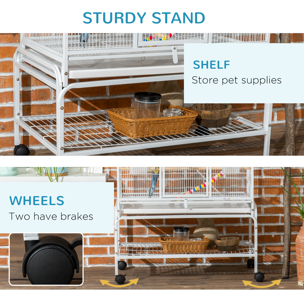PawHut 3 Tier Bird Cage with Stand, Toys & Wheels – Flight Cage for Canary, Finch, Cockatiel, Parakeet, Budgie