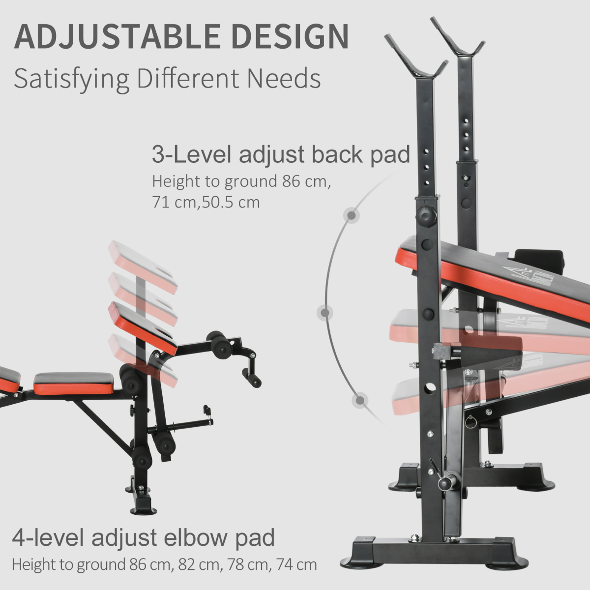 HOMCOM Multi-Function Adjustable Weight Bench with Barbell Rack, Preacher Curl Pad & Leg Curl – Home Gym