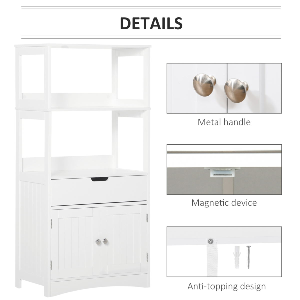 kleankin Bathroom Floor Storage Cabinet with Drawer, Shelves & Cupboard – Freestanding Storage