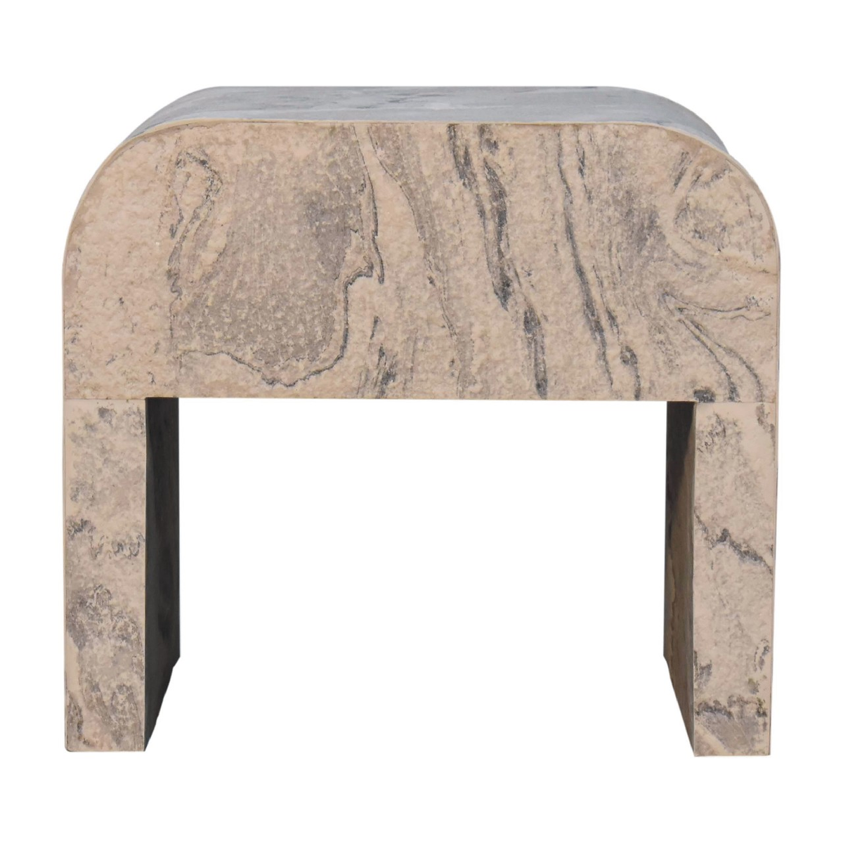 Artisan Furniture Solid Wood Nouveau Bedside Table, 1 Drawer & Brass Knob – Marble Effect, Beige
