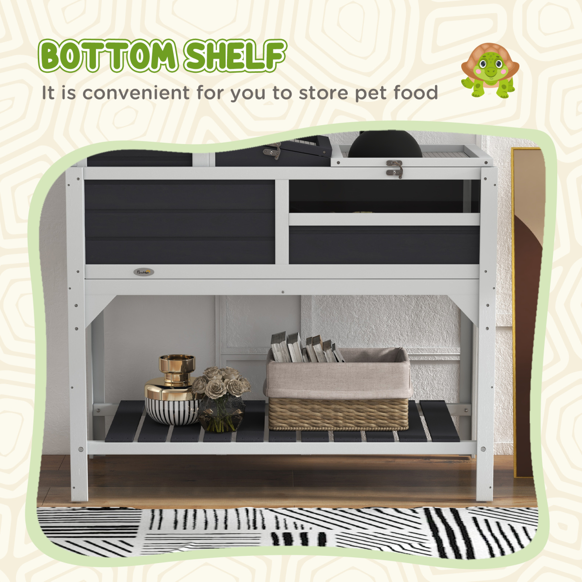 PawHut Two-Level Tortoise House with Adjustable Lamp Holder, Openable Lid and Storage Shelf, Grey