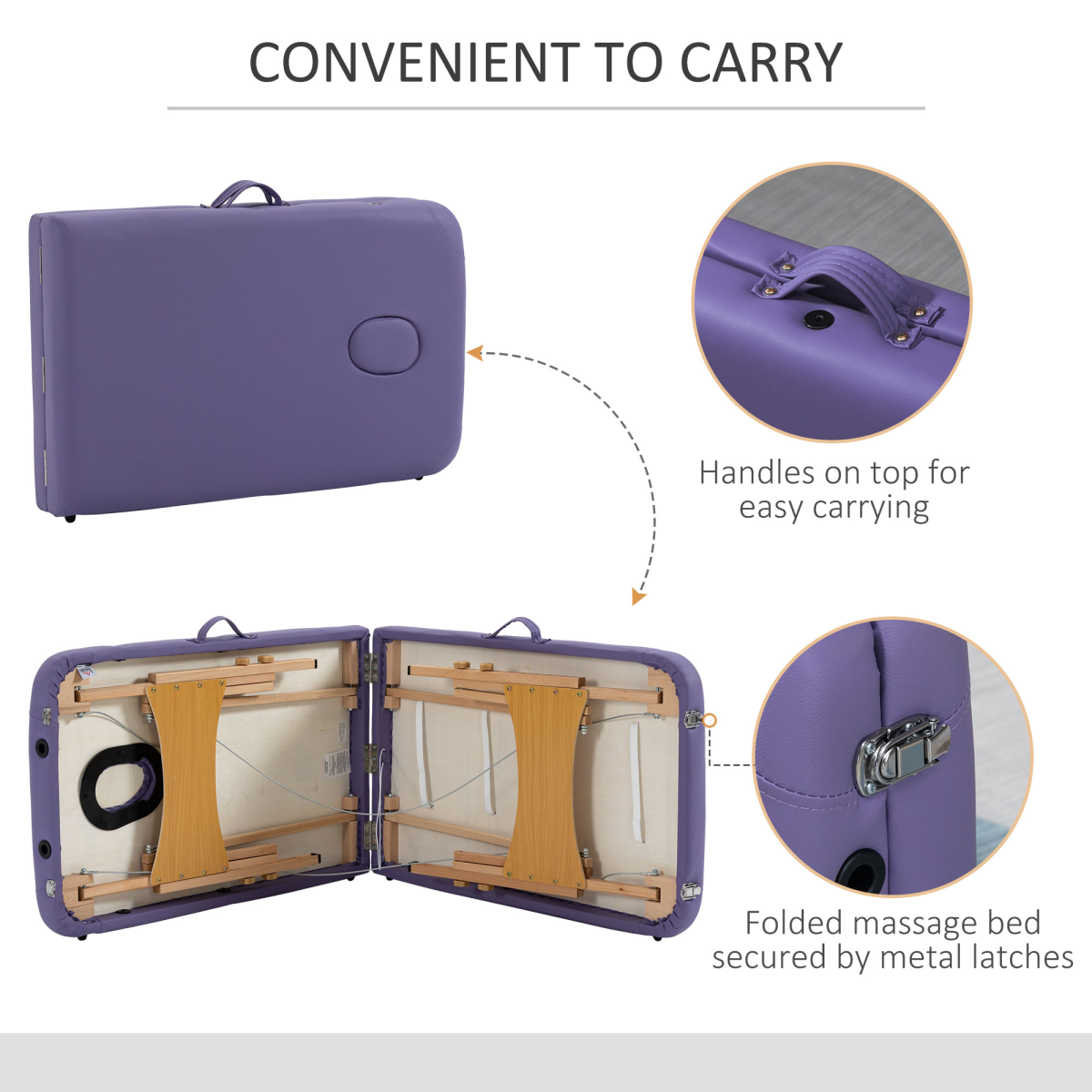 HOMCOM Portable Massage Table with Adjustable Height, Detachable Headrest & Carry Bag – Folding Beauty Bed, Purple