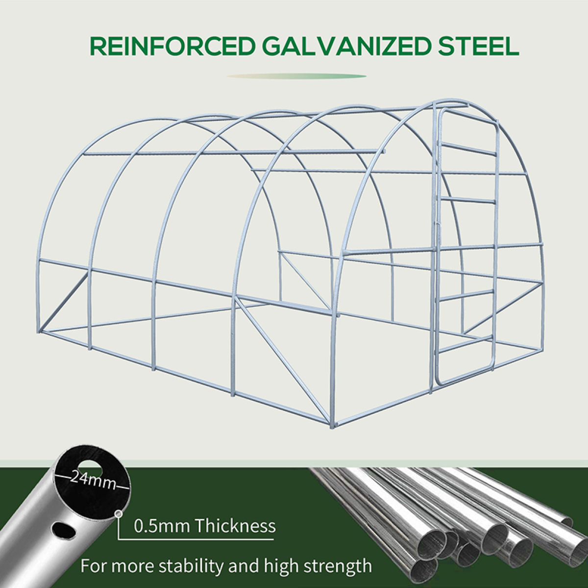 Outsunny 4 x 3m Walk-In Polytunnel Greenhouse with Galvanised Steel Frame & Door – Garden Growing