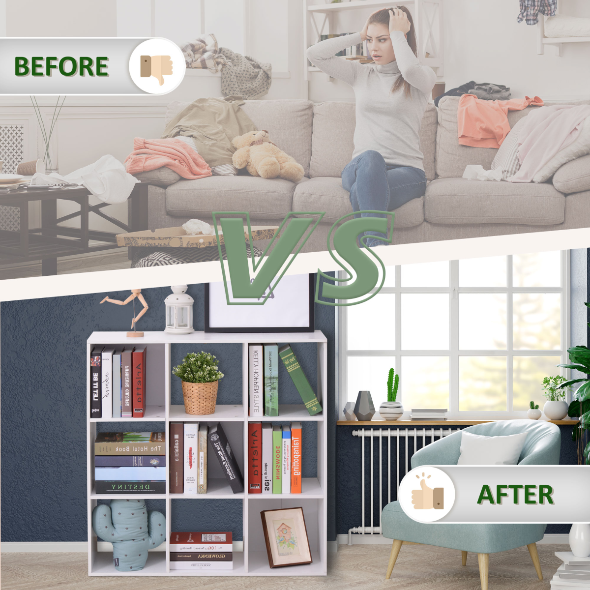 9 Cube Storage Unit Bookcase with Display Shelves, Chipboard – Versatile Home Organiser, White