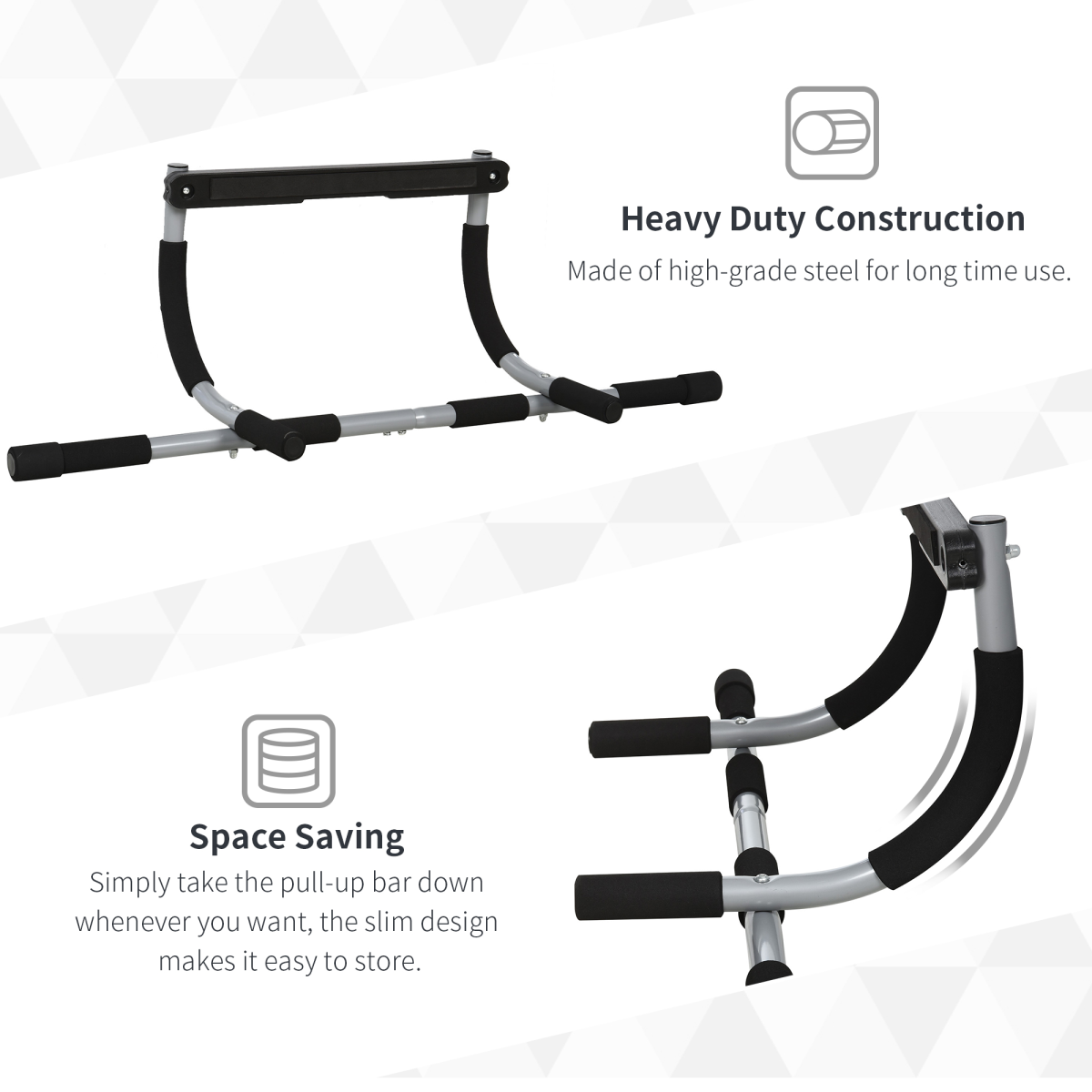 HOMCOM Doorway Pull Up Bar with Padded Handles, No-Screw Fit – Home Gym Chin Up, Push Up & Sit Up Bar