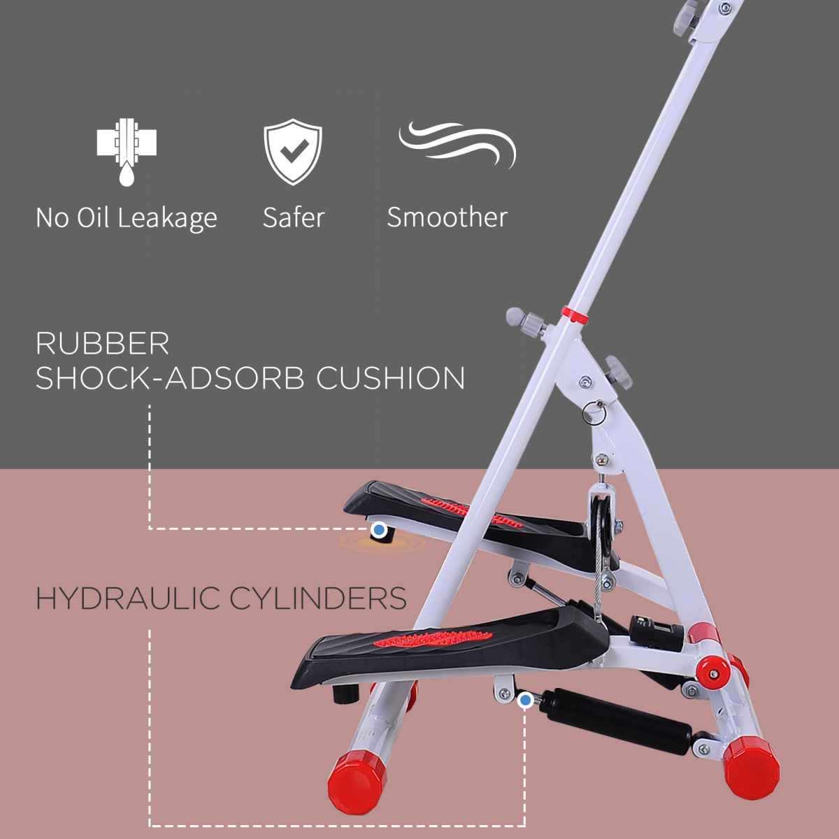 HOMCOM Foldable Mini Stepper Step Machine with Handlebar & LCD Display – Home Cardio Fitness, Red