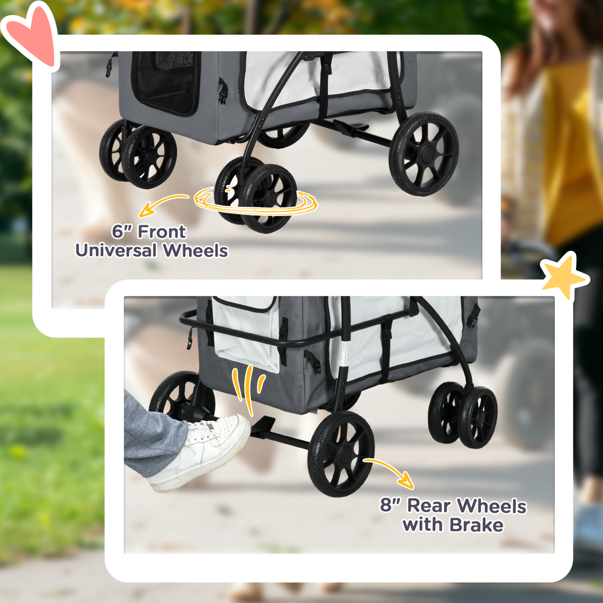PawHut Foldable Pet Stroller with Detachable Carrier, Soft Padding & Storage Pouch for Small Dogs – Grey