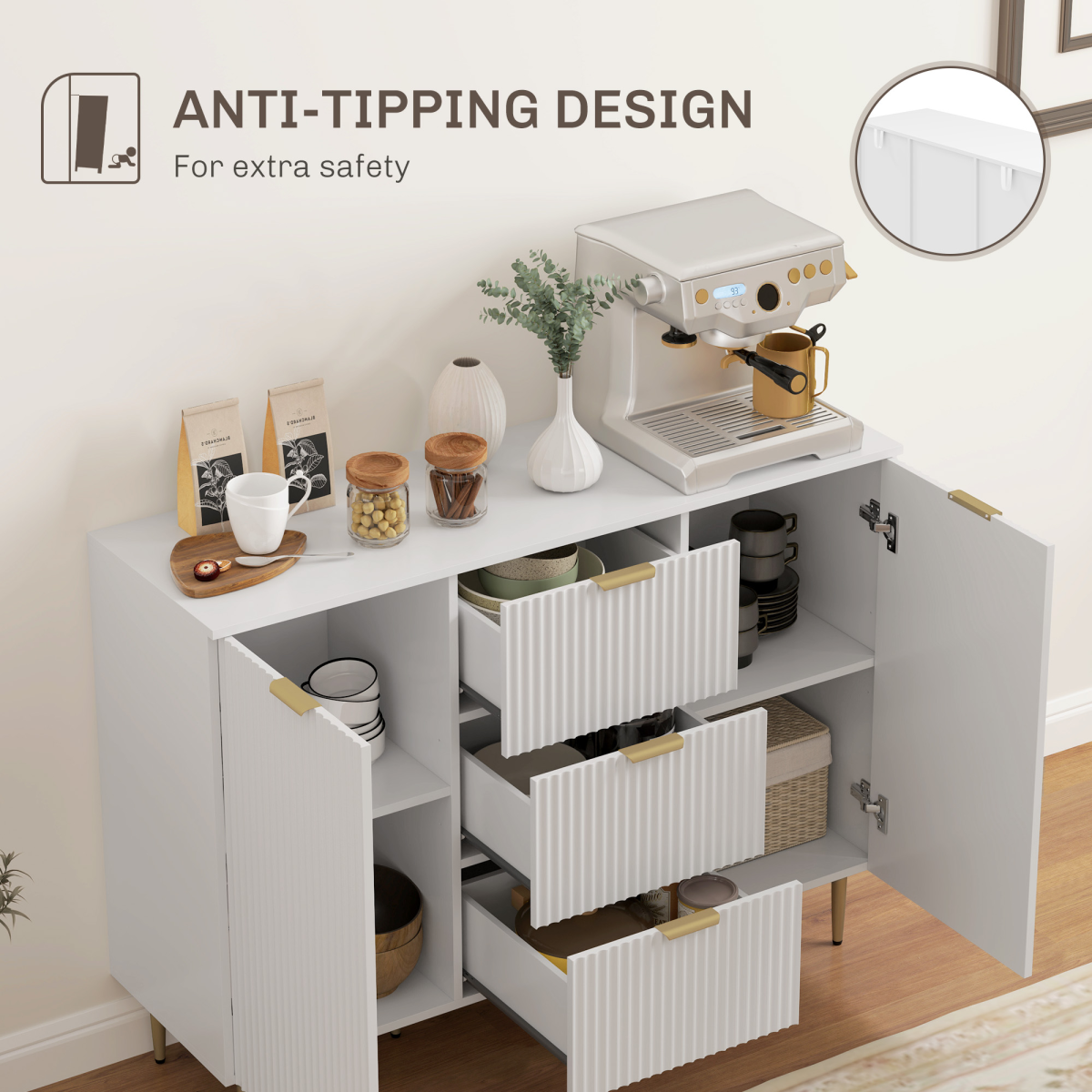 HOMCOM White Storage Cabinet & TV Stand with Adjustable Shelf – Versatile Living Room Furniture