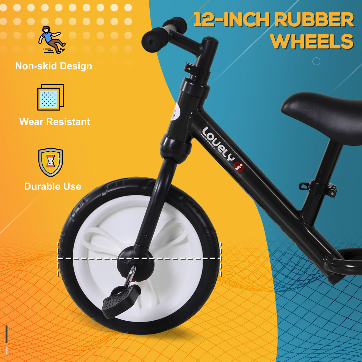 HOMCOM 2-in-1 Kids Balance Bike with Stabilizers and Pedals – Adjustable Seat Training Bike, Black