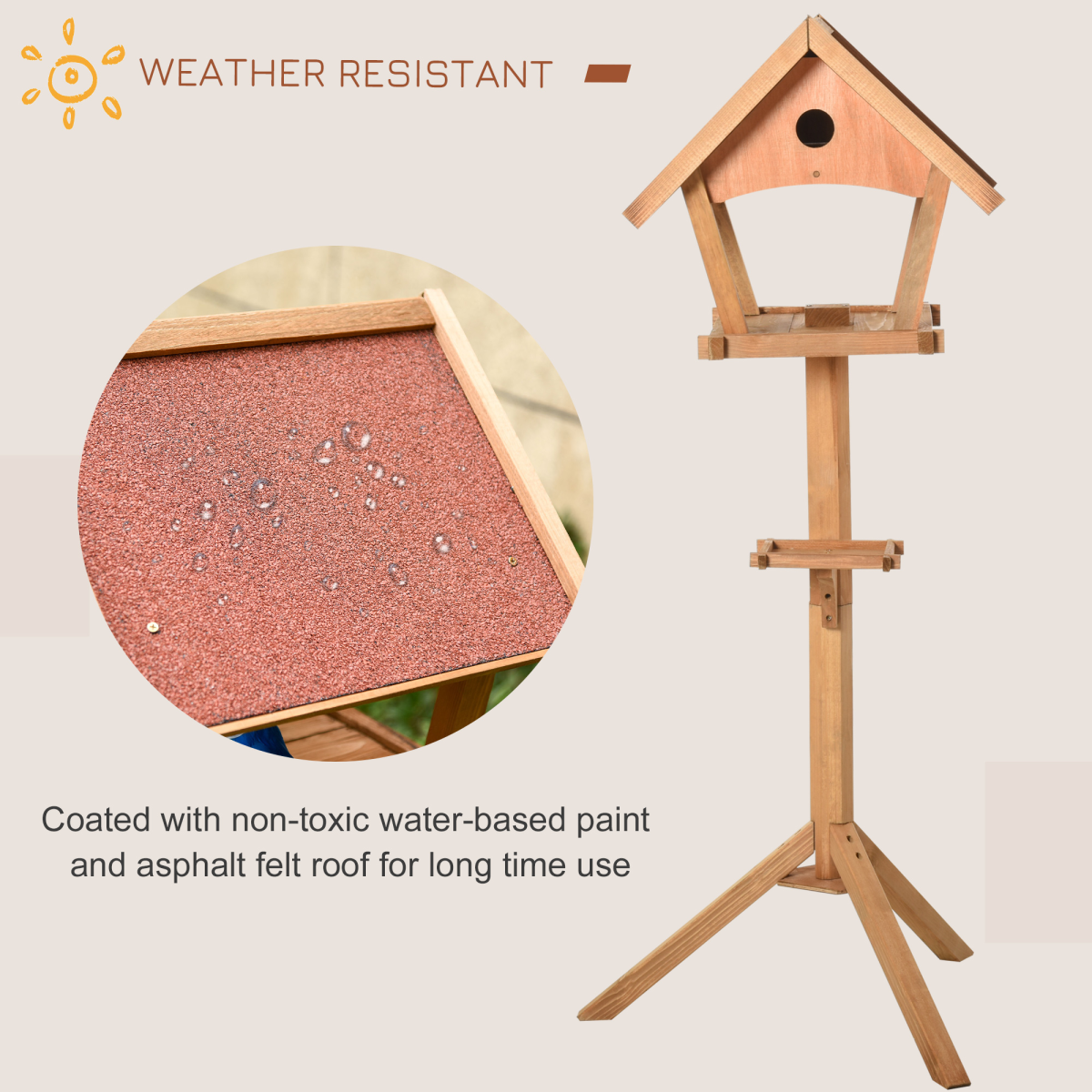 PawHut Wooden Bird Feeder Stand with 2 Platforms and Nesting Hole – Weather Resistant Garden Bird House