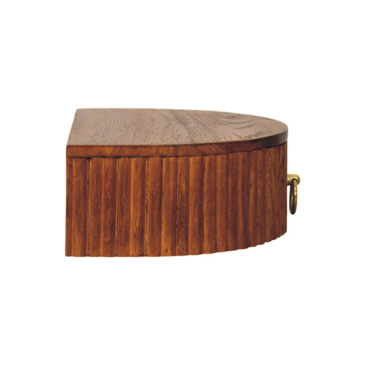 Artisan Furniture Ring Pull Wall Mounted Nightstand, 1 Drawer & Ribbed Half-Moon Form – Tiger Oak, Brown