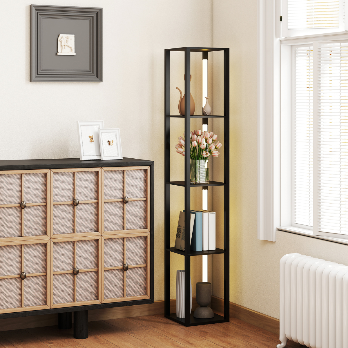 HOMCOM Standing Floor Lamp with Foot Switch – Black