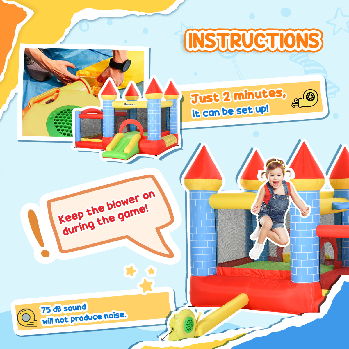 4-in-1 Bouncy Castle with Slide, Water Pool & Basketball Basket – Kids Garden Inflatable with Blower