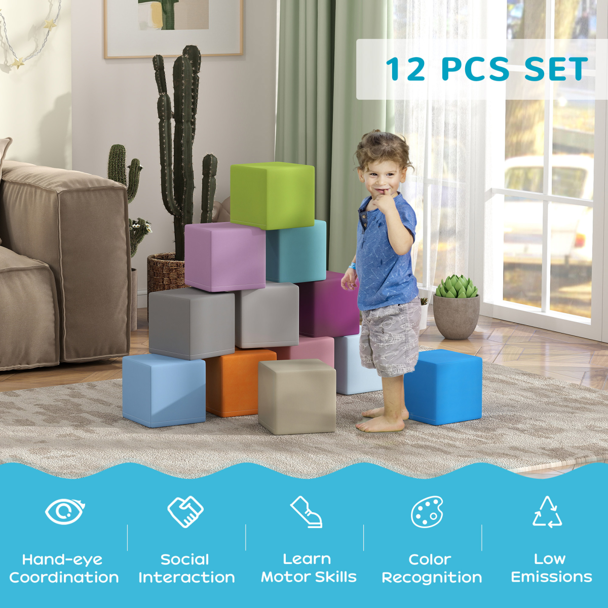 HOMCOM 12 Piece Soft Play Blocks for Toddlers – High-Density Foam Climbing and Crawling Toys, Multi-colour