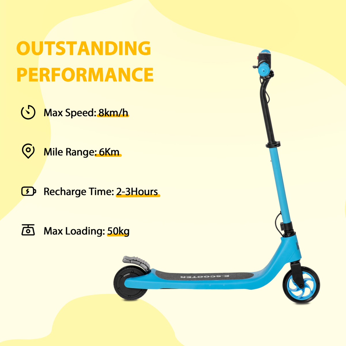 HOMCOM 120W Kids Electric Scooter with Battery Level Display & Rear Brake – Adjustable Height, Ages 6+, Blue