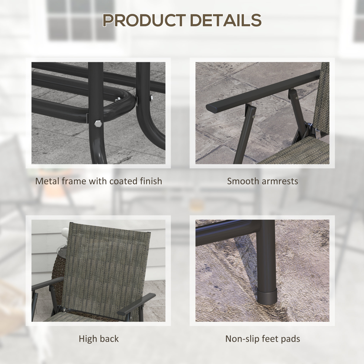 Outsunny Foldable Patio Furniture Set with 2 Armchairs, Loveseat & Glass Side Table – Garden Seating, Grey/Brown