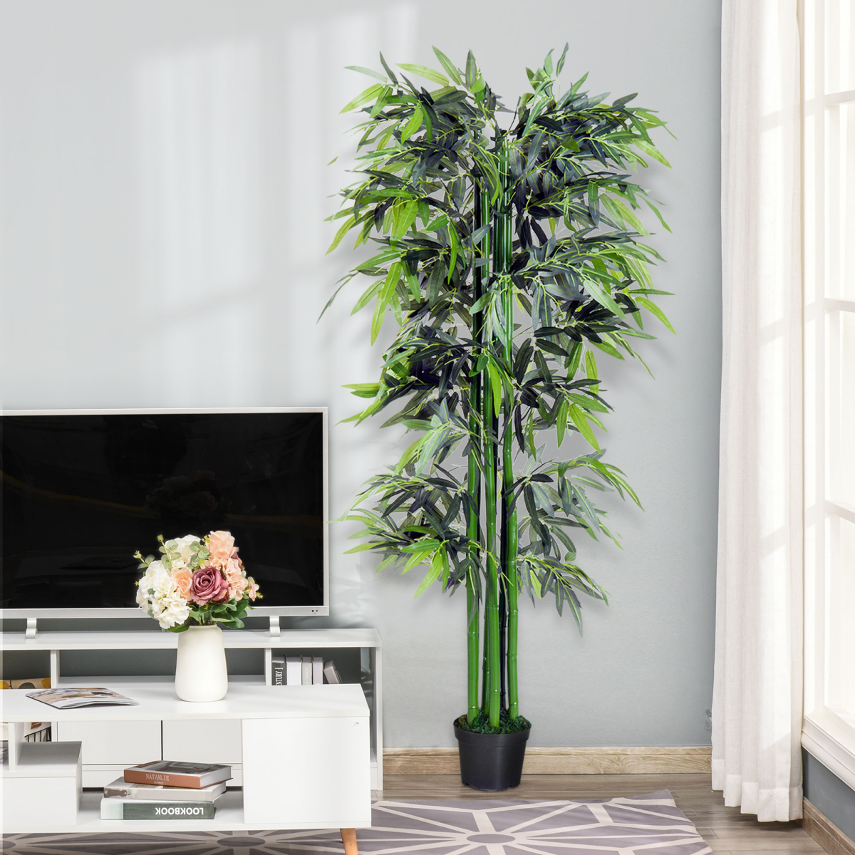 Outsunny Artificial Bamboo Tree, 1.8m – Green Bamboo, Black Pot