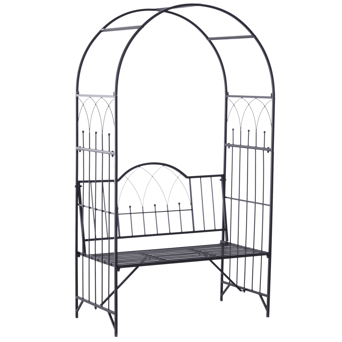 Outsunny Metal Garden Arbour Bench with High Arch for Climbing Plants – Outdoor Trellis Seat, Antique Black