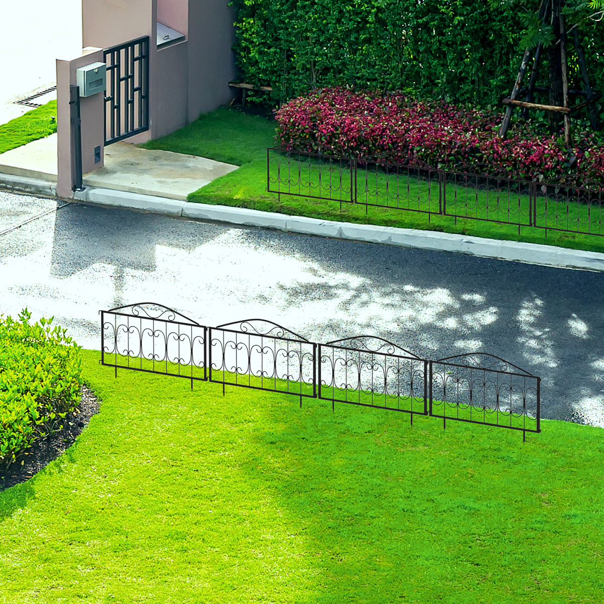 Outsunny 4-Piece Decorative Garden Fence Panels – Interlocking Metal Border Edging with Powder-Coated Finish