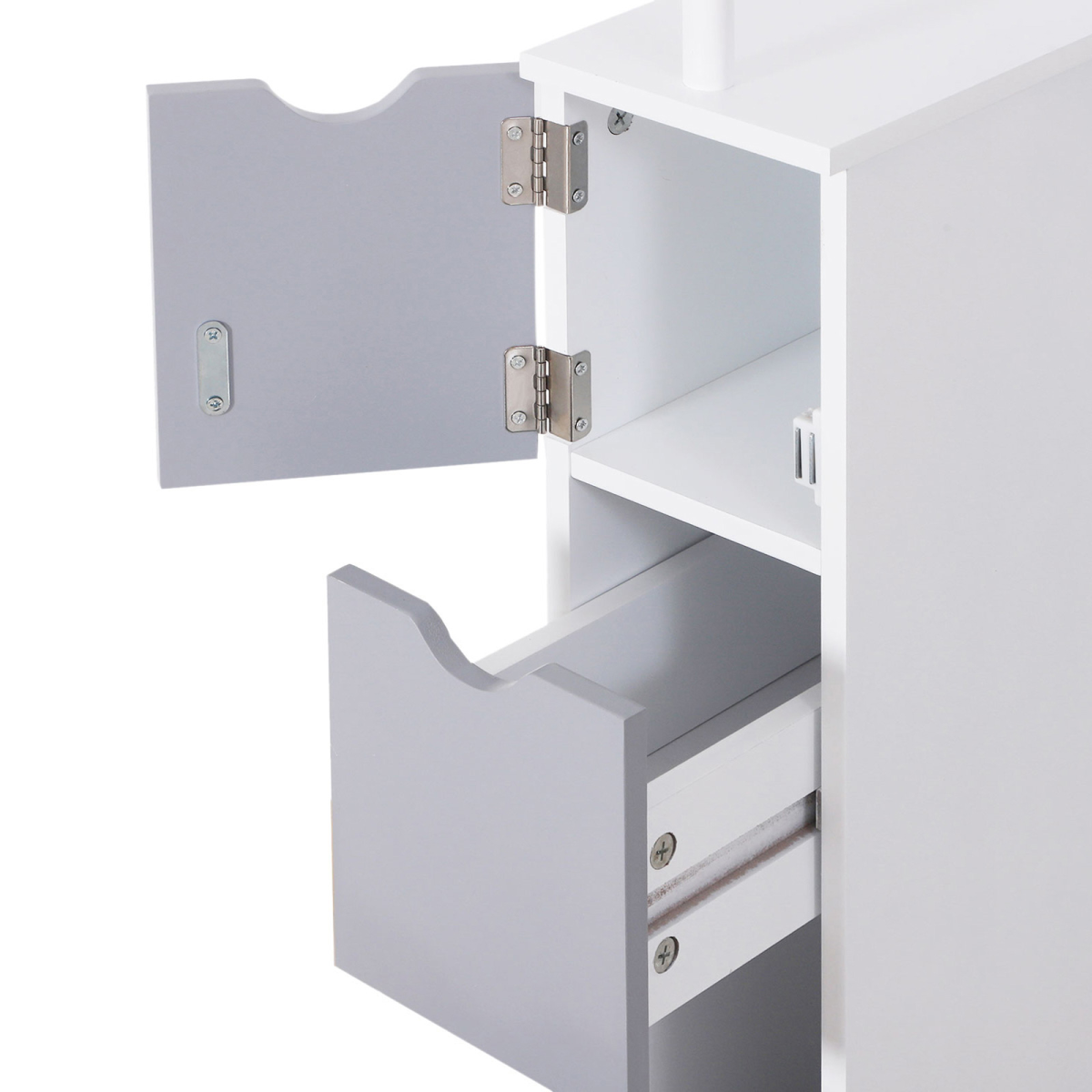 HOMCOM Slim Bathroom Storage Cabinet with 2 Open Shelves and 3 Drawers – Tall Freestanding Unit, White