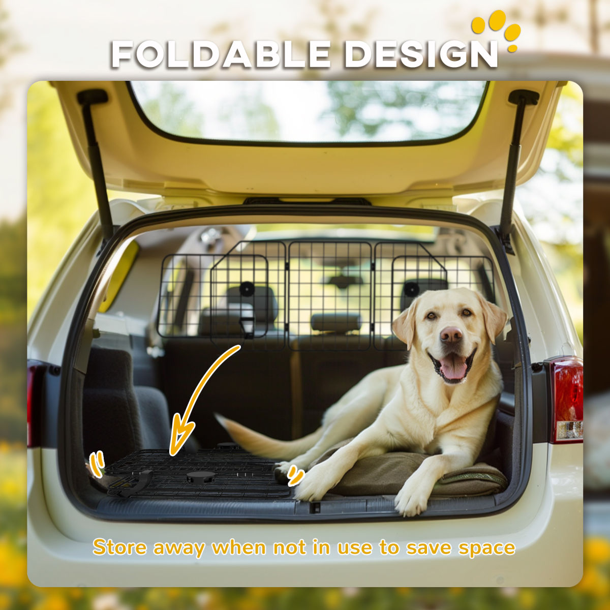 PawHut Dog Guard for SUVs, Vehicles & Vans with Adjustable Width 93–150cm – Foldable Steel Car Barrier, Black