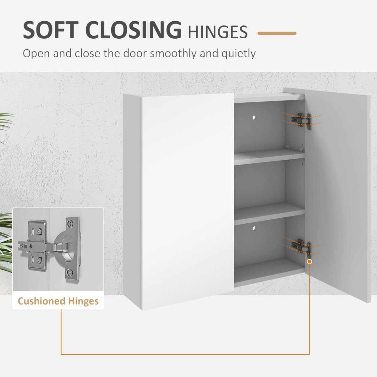 kleankin Wall Mounted Mirrored Bathroom Cabinet with Soft Close Doors – Space-Saving Storage, White