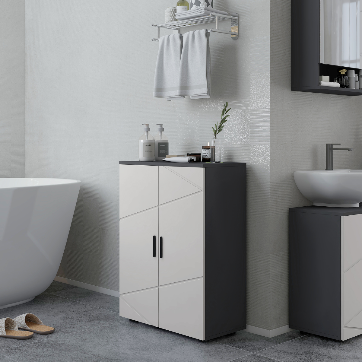 kleankin Small Bathroom Storage Cabinet with Soft Close Doors & Adjustable Shelves – Anti-Tip Design, Grey