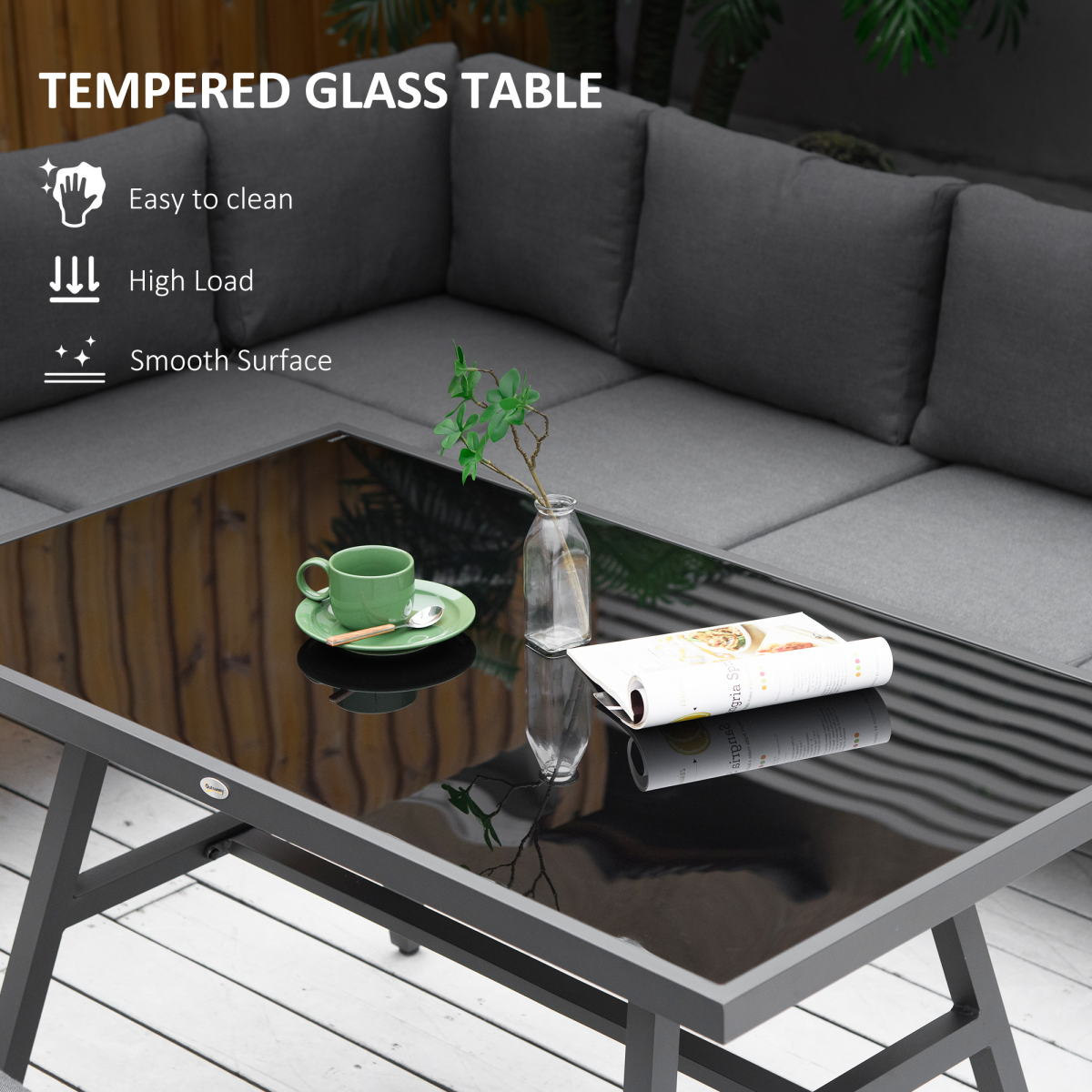 Dimension diagram of the Outsunny aluminium garden dining sofa set