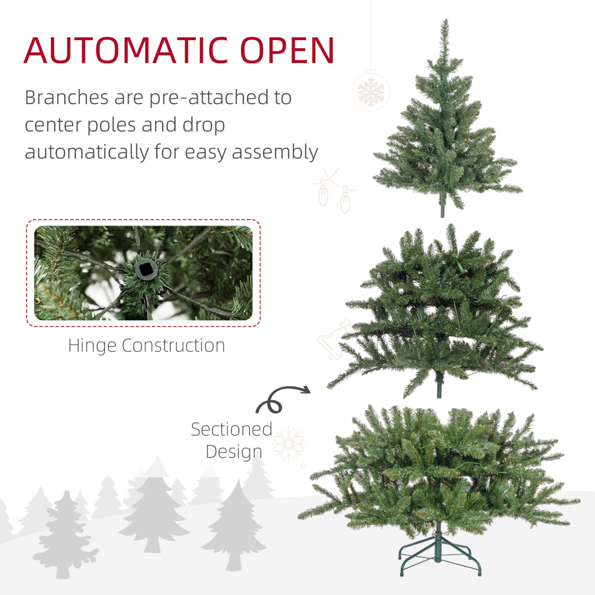 HOMCOM 6ft Artificial Christmas Tree with 310 Warm White LED Lights & Metal Base – Indoor, Green