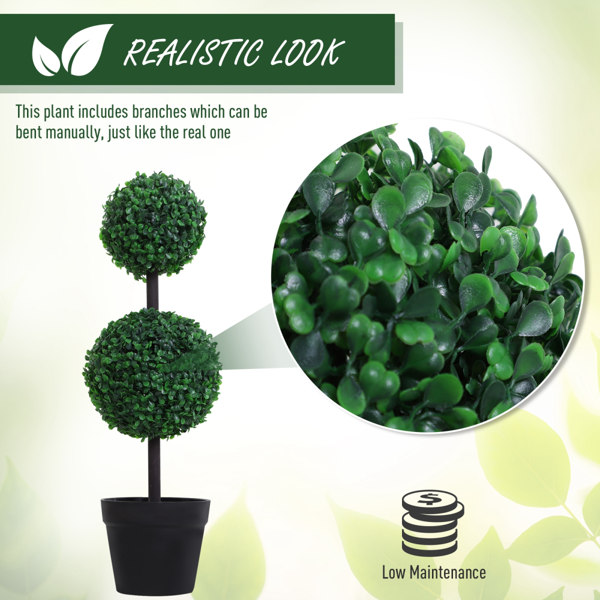 Artificial Double Boxwood Ball Topiary Trees – Set of 2, Green
