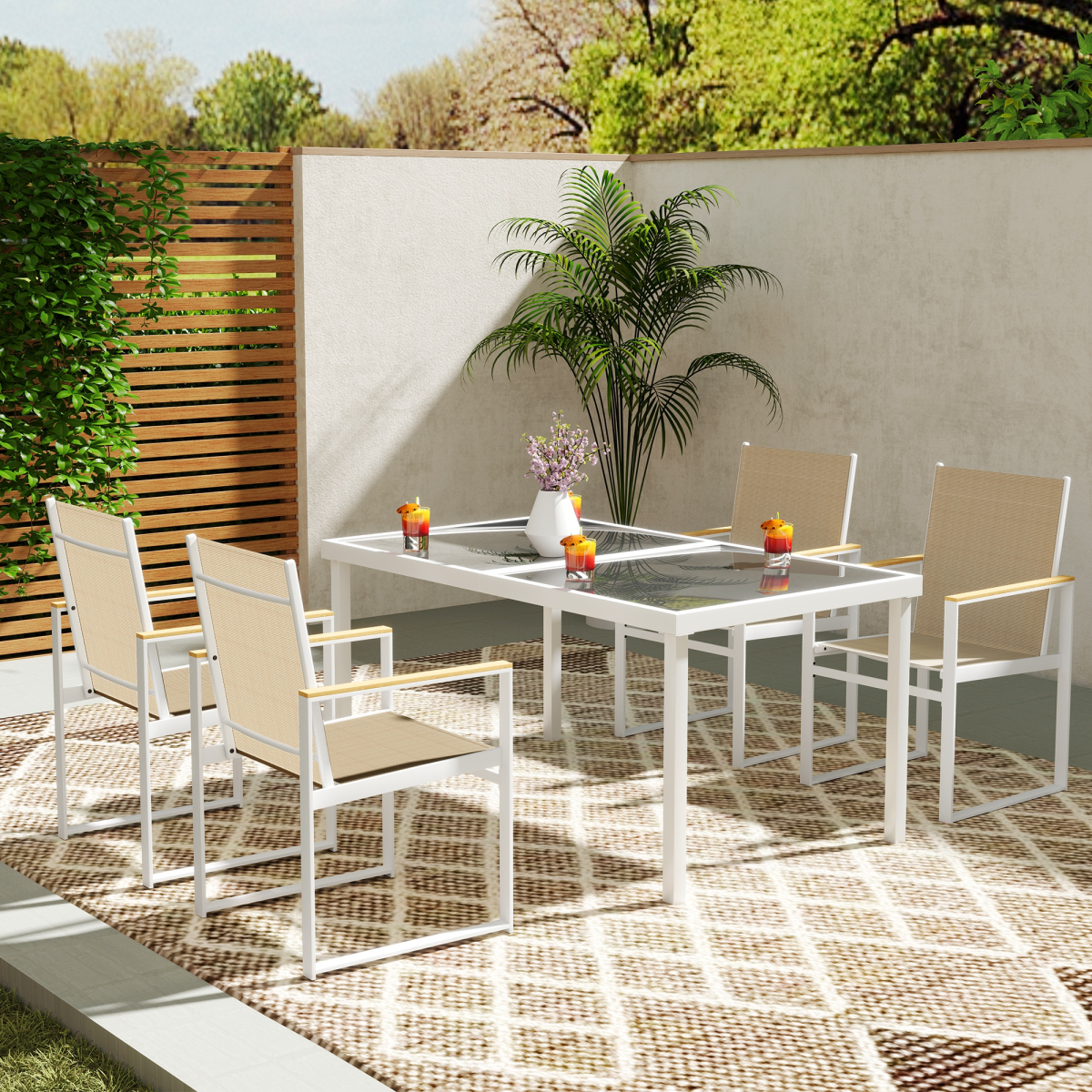 Outsunny 5-Piece Outdoor Dining Set with Tempered Glass Table & Chairs – Garden Patio Furniture