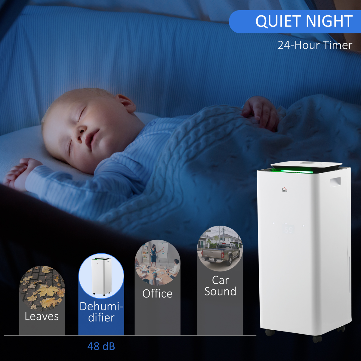HOMCOM 16L/Day Dehumidifier with Air Purifier, Timer & 5 Modes – Quiet Damp and Mould Control