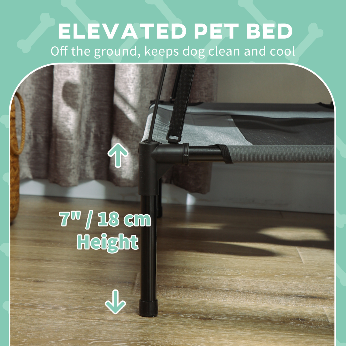 Pawhut 92cm Elevated Dog Bed with Removable UV Protection Canopy – Cooling Raised Pet Cot with Travel Bag, Grey