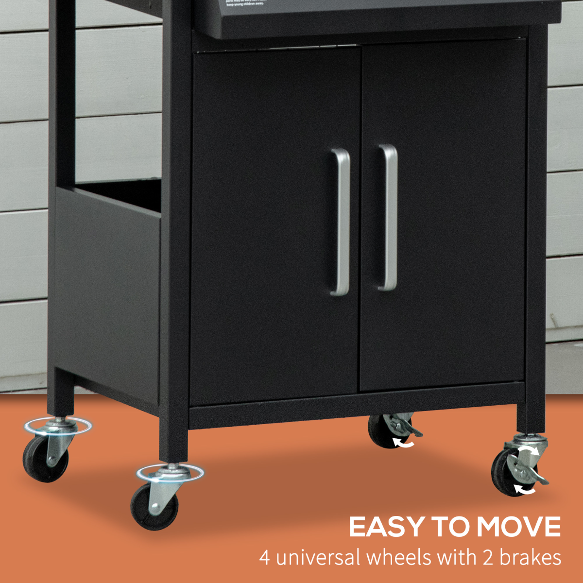Outsunny 3 Burner Gas BBQ Grill Trolley with Warming Rack, Storage Cabinet & Piezo Ignition