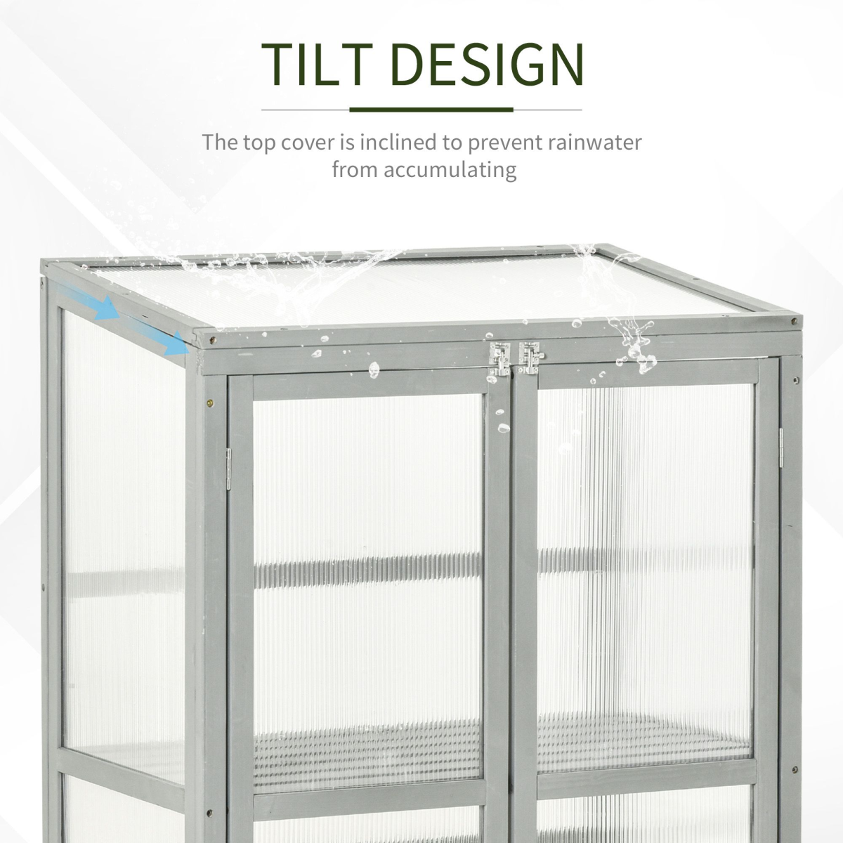 Outsunny Wooden Cold Frame Greenhouse with Polycarbonate Panels, Double Doors and Adjustable Shelf, Grey