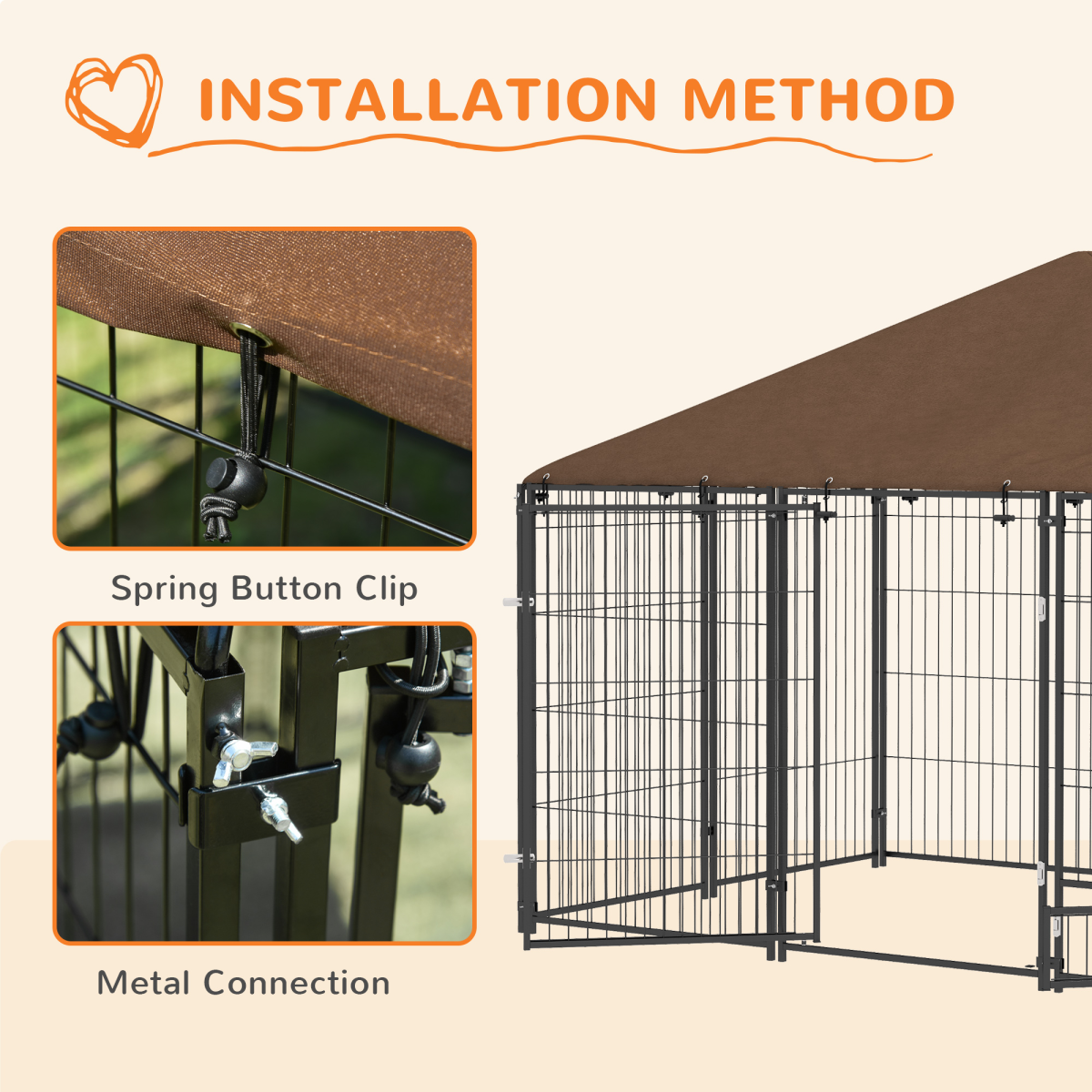 PawHut Outdoor Dog House Kennel with Canopy Top, Lockable Door & Rotating Bowl Holder – Black and Brown