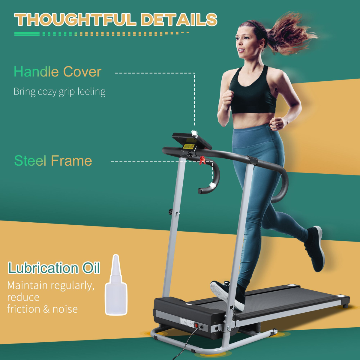 HOMCOM 1.25HP Motorised Folding Treadmill with LCD Display, up to 10 km/h – Home Running Machine