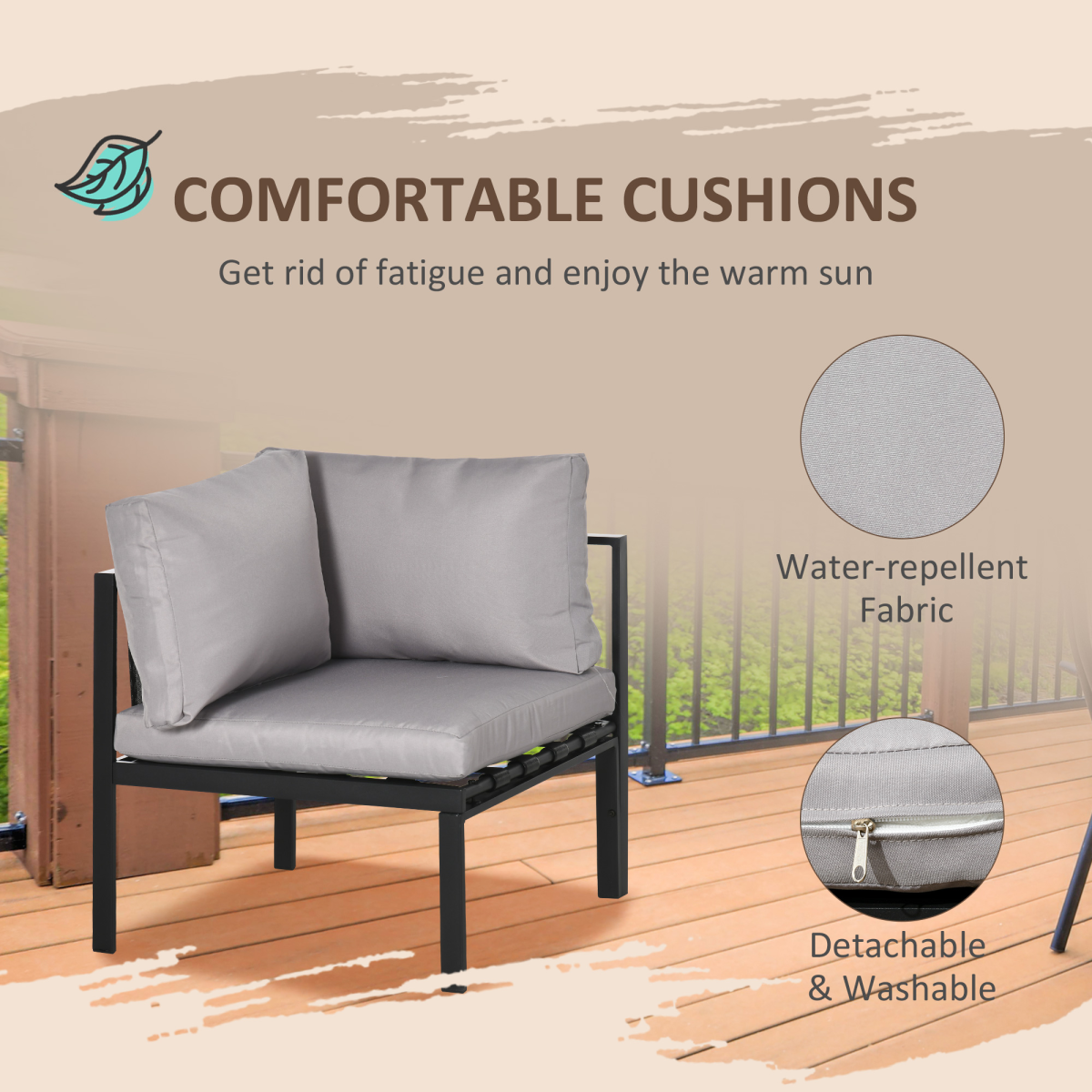 Outsunny 4-Piece Garden Furniture Set with Two Loveseats, Corner Seat & Glass-Top Table – Steel Frame, Light Grey